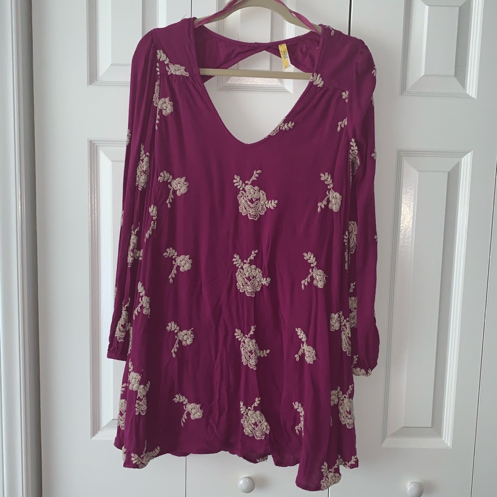 FREE PEOPLE long sleeve embroidered flower dress